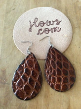 Load image into Gallery viewer, Gator and Leather Teardrop Earrings
